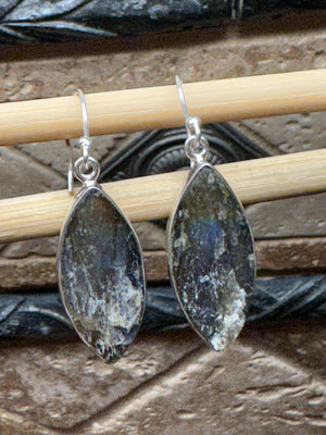 Natural Blue Labradorite 925 Sterling Silver Earrings 35mm - Natural Rocks by Kala