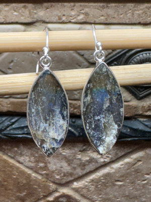 Natural Blue Labradorite 925 Sterling Silver Earrings 35mm - Natural Rocks by Kala