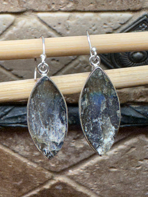 Natural Blue Labradorite 925 Sterling Silver Earrings 35mm - Natural Rocks by Kala