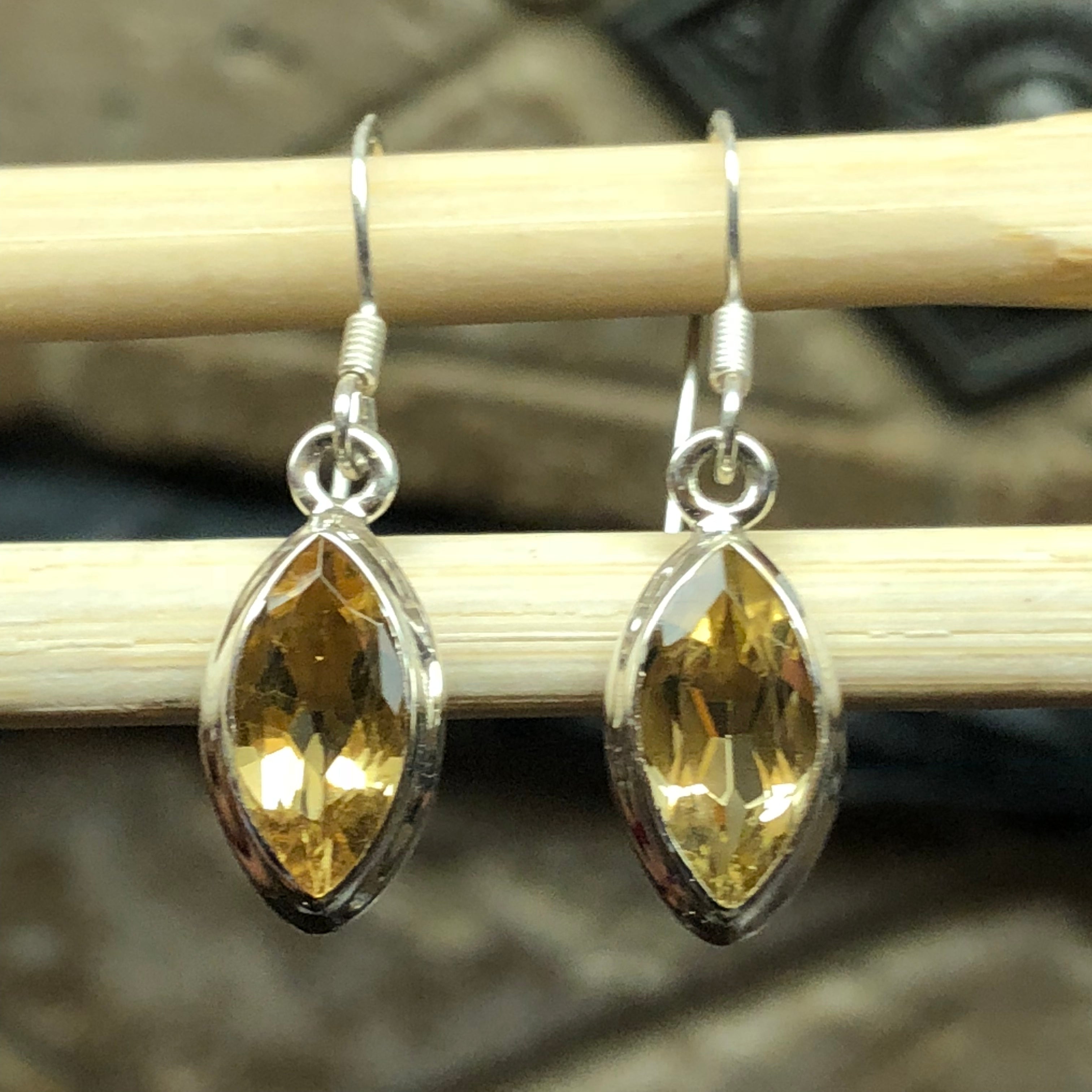 Natural 2ct Golden Citrine 925 Solid Sterling Silver Earrings 22mm - Natural Rocks by Kala