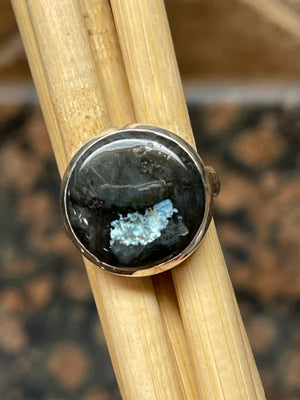 Natural Larvikite Black Moonstone 925 Solid Sterling Silver Ring Size 5.75 - Natural Rocks by Kala