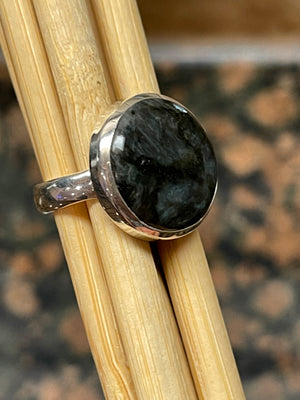 Natural Larvikite Black Moonstone 925 Solid Sterling Silver Ring Size 5.75 - Natural Rocks by Kala
