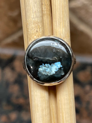 Rainbow Moonstone Ring, Floral Pattern Sterling Silver Band Oxidized Black  With 14k Rose Gold - Etsy