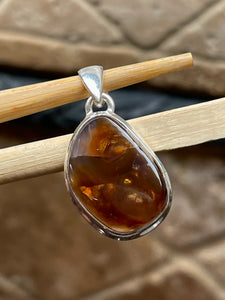 Genuine Mexican Fire Agate 925 Solid Sterling Silver Pendant 30mm - Natural Rocks by Kala