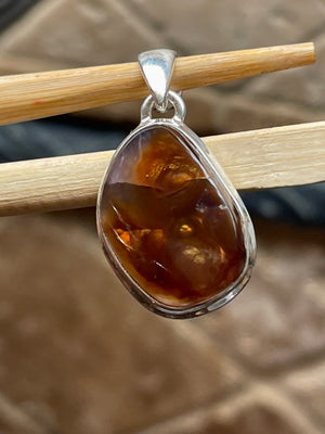 Genuine Mexican Fire Agate 925 Solid Sterling Silver Pendant 30mm - Natural Rocks by Kala