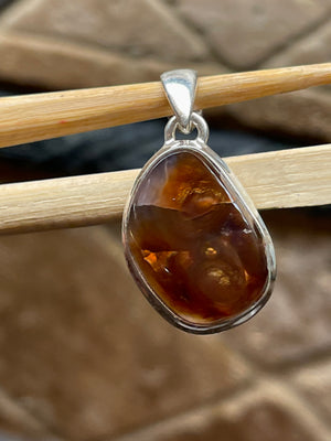 Genuine Mexican Fire Agate 925 Solid Sterling Silver Pendant 30mm - Natural Rocks by Kala