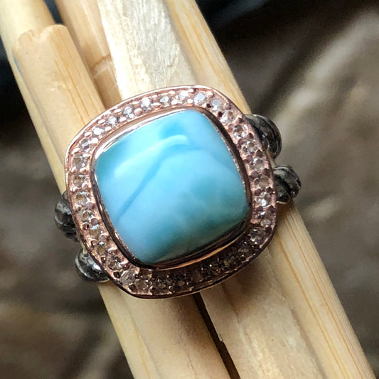 Natural Dominican Larimar 14k Rose Gold, 925 Solid Sterling Silver Ring Size 5, 6, 7, 8, 9 - Natural Rocks by Kala