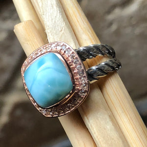 Natural Dominican Larimar 14k Rose Gold, 925 Solid Sterling Silver Ring Size 5, 6, 7, 8, 9 - Natural Rocks by Kala