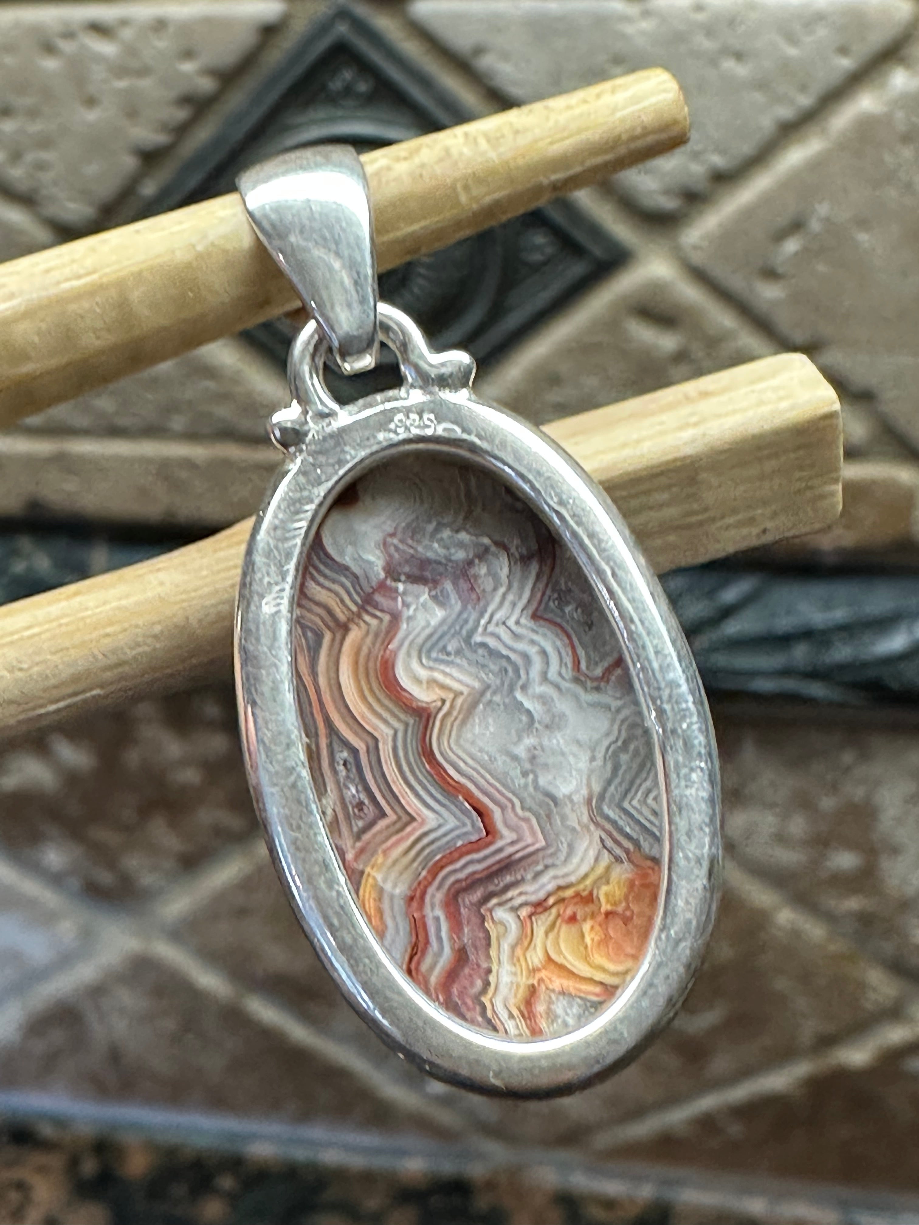 Natural Laguna Lace agate 925 Solid Sterling Silver Pendant 40mm - Natural Rocks by Kala