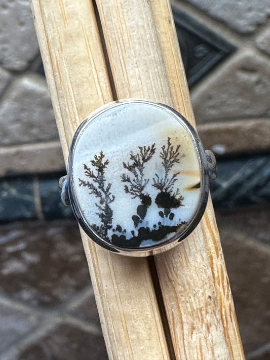 Genuine Georgian Scenic Dendritic Agate 925 Sterling Silver Ring Size 5.5 - Natural Rocks by Kala