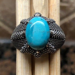 Natural Blue Mohave Turquoise 925 Solid Sterling Silver Men's Ring Size 8, 9, 10, 11, 12, 13 - Natural Rocks by Kala