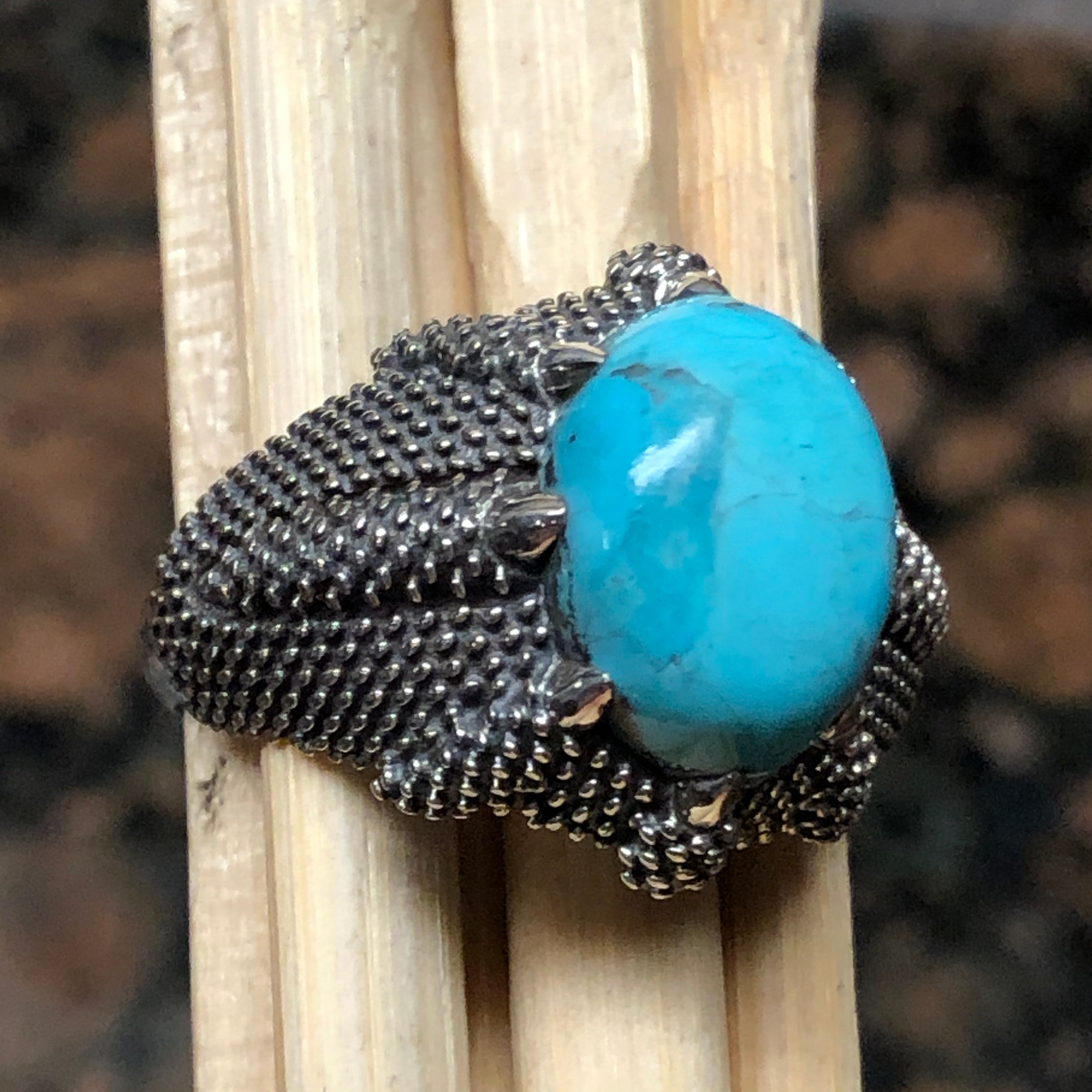 Natural Blue Mohave Turquoise 925 Solid Sterling Silver Men's Ring Size 8, 9, 10, 11, 12, 13 - Natural Rocks by Kala