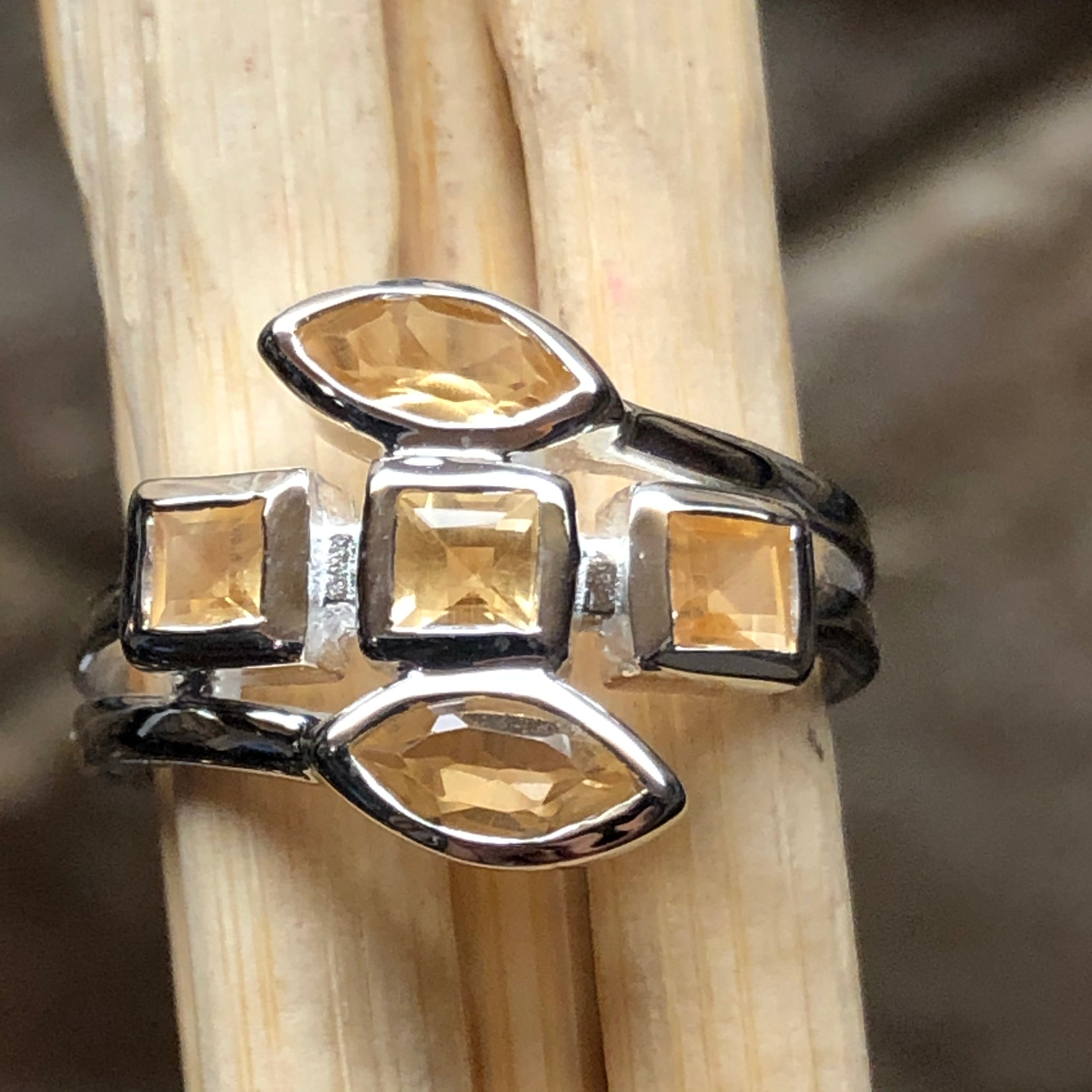 Genuine 2ct Golden Citrine 925 Solid Sterling Silver Stackable Ring Size 6, 7, 8, 9 - Natural Rocks by Kala