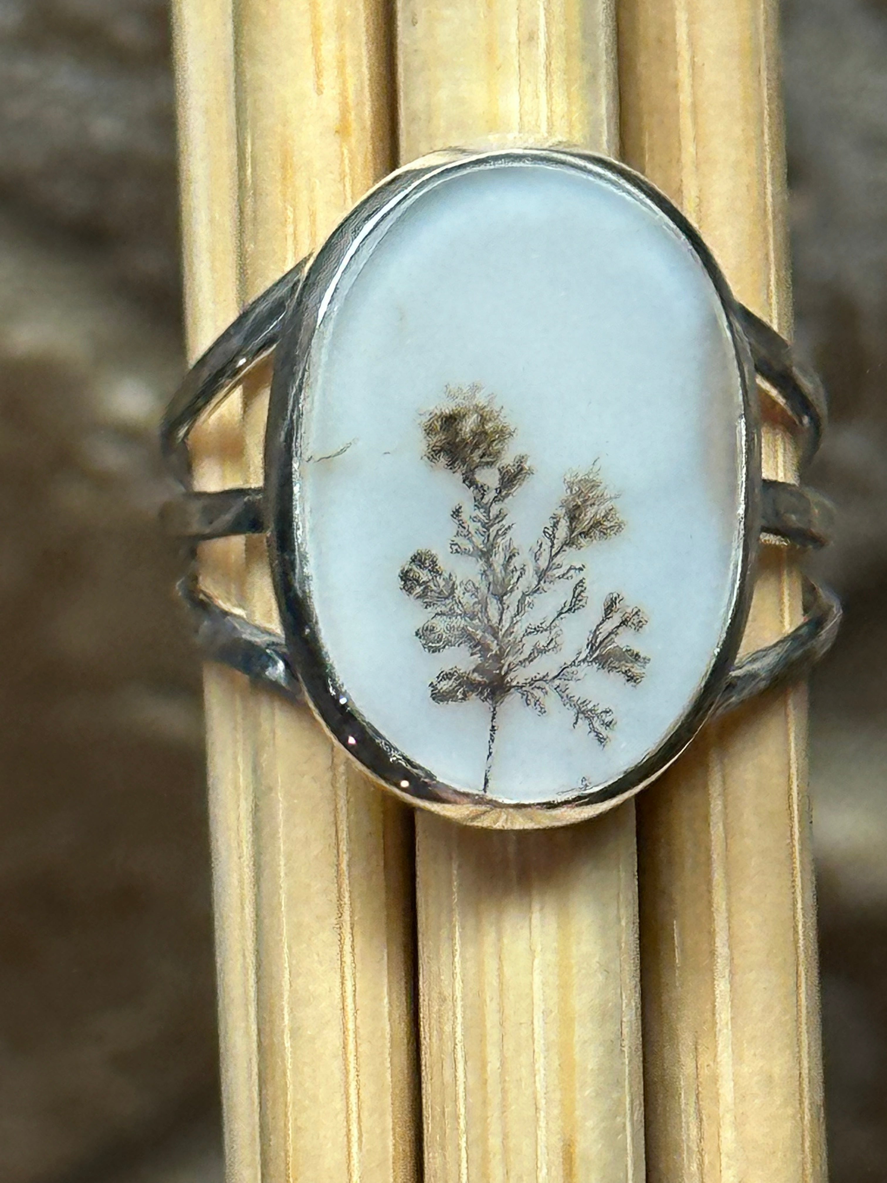 Genuine Georgian Scenic Dendritic Agate 925 Sterling Silver adjustable Ring Size 8.25 - Natural Rocks by Kala