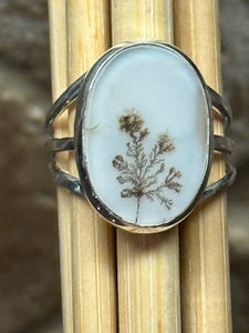 Genuine Georgian Scenic Dendritic Agate 925 Sterling Silver adjustable Ring Size 8.25