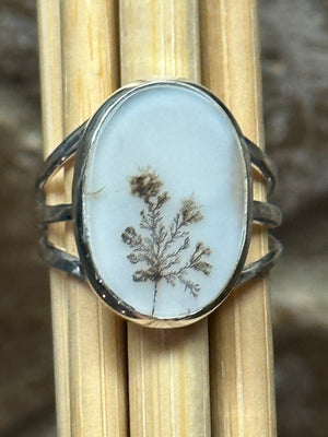 Genuine Georgian Scenic Dendritic Agate 925 Sterling Silver adjustable Ring Size 8.25