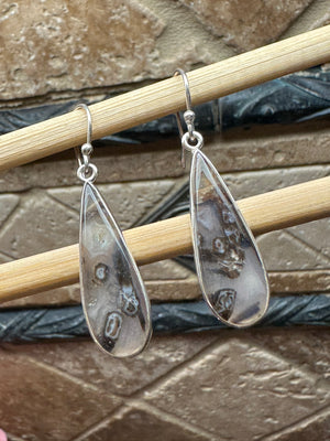 Natural Turkish stick and pseudomorph agate 925 Sterling Silver Earrings 40mm - Natural Rocks by Kala