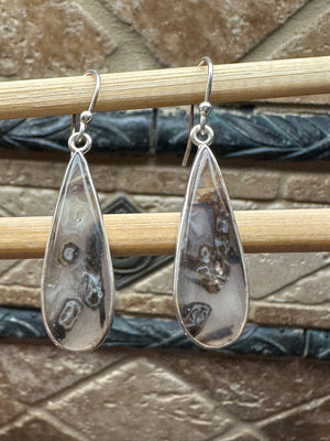 Natural Turkish stick and pseudomorph agate 925 Sterling Silver Earrings 40mm - Natural Rocks by Kala