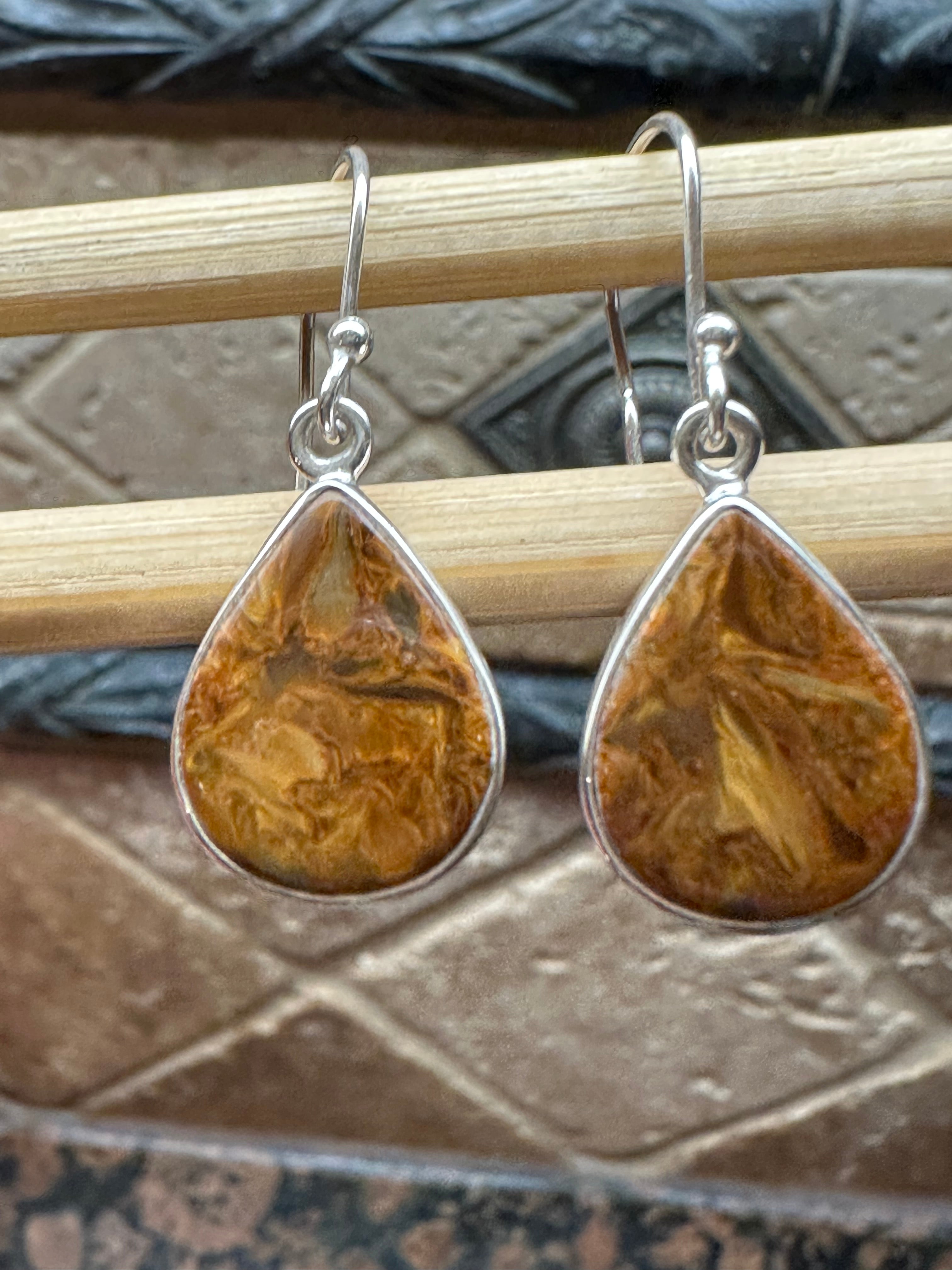 Genuine Pietersite 925 Solid Sterling Silver Earrings 30mm - Natural Rocks by Kala