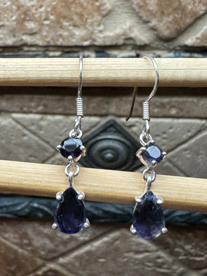 Natural Iolite 925 Solid Sterling Silver Earrings 25mm - Natural Rocks by Kala