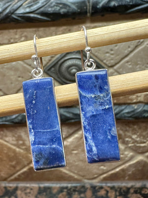 Genuine Blue Sodalite 925 Solid Sterling Silver Earrings 40mm - Natural Rocks by Kala