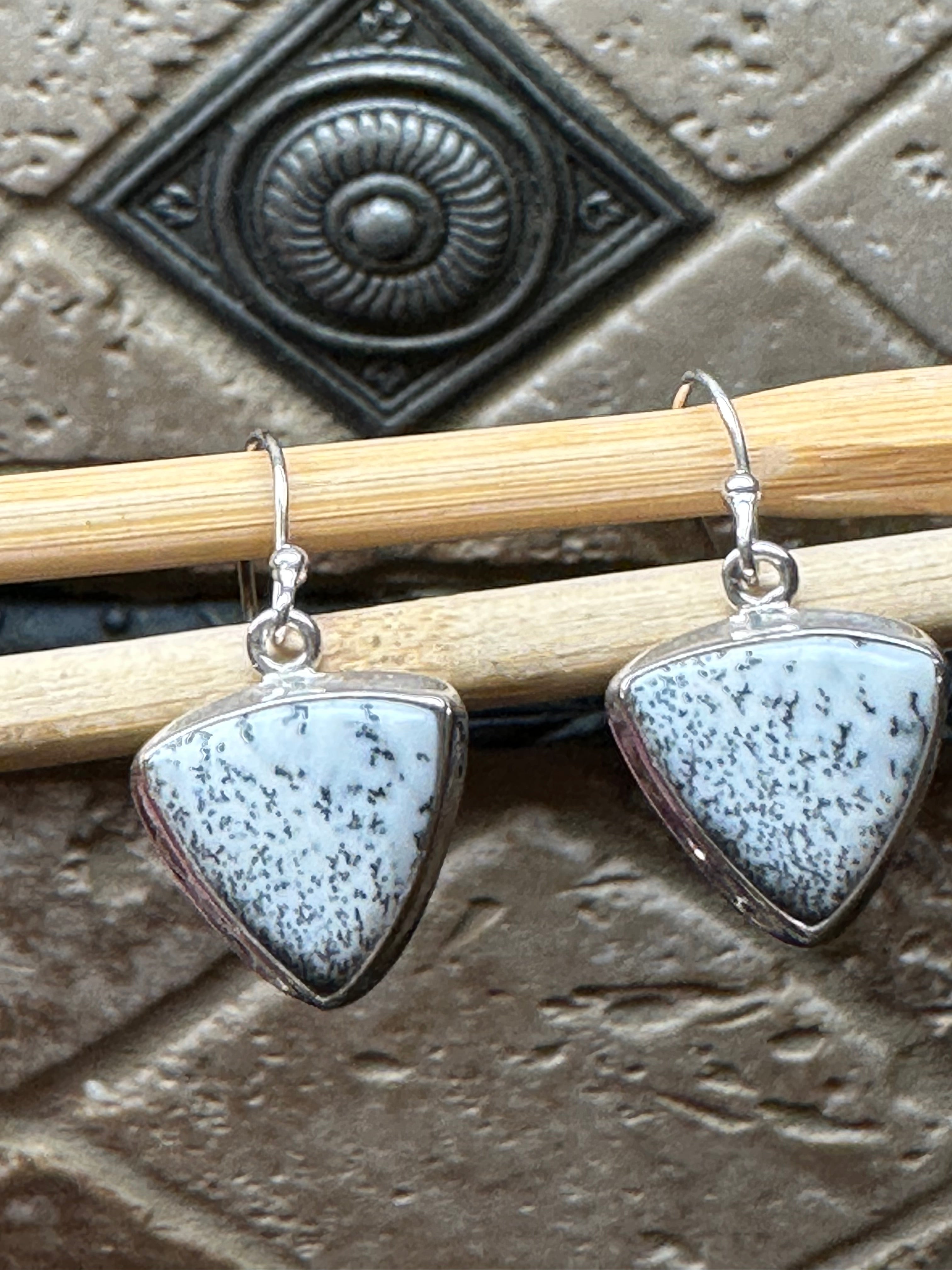 Natural Dentritic Agate 925 Solid Sterling Silver Earrings 25mm - Natural Rocks by Kala