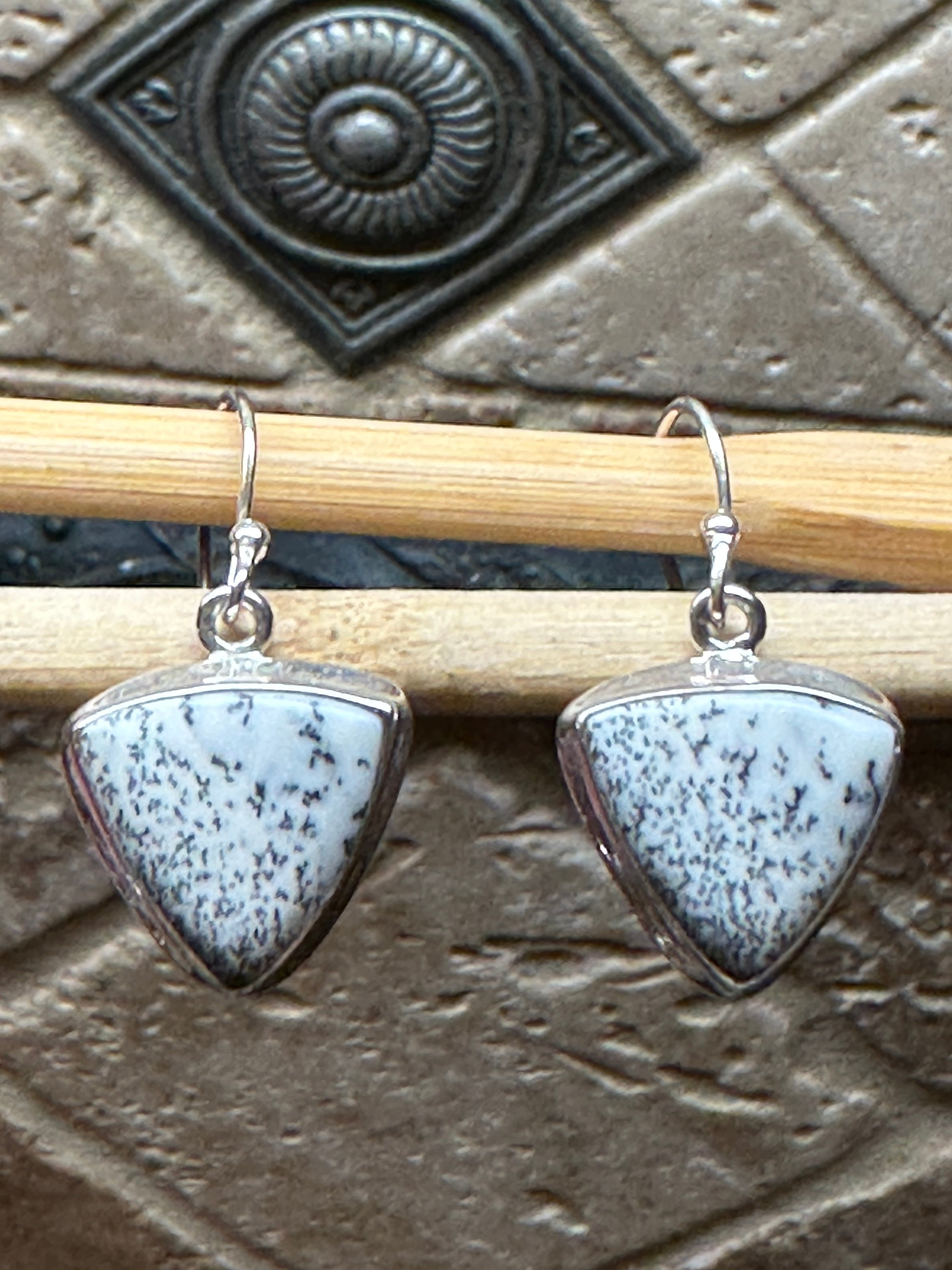 Natural Dentritic Agate 925 Solid Sterling Silver Earrings 25mm - Natural Rocks by Kala