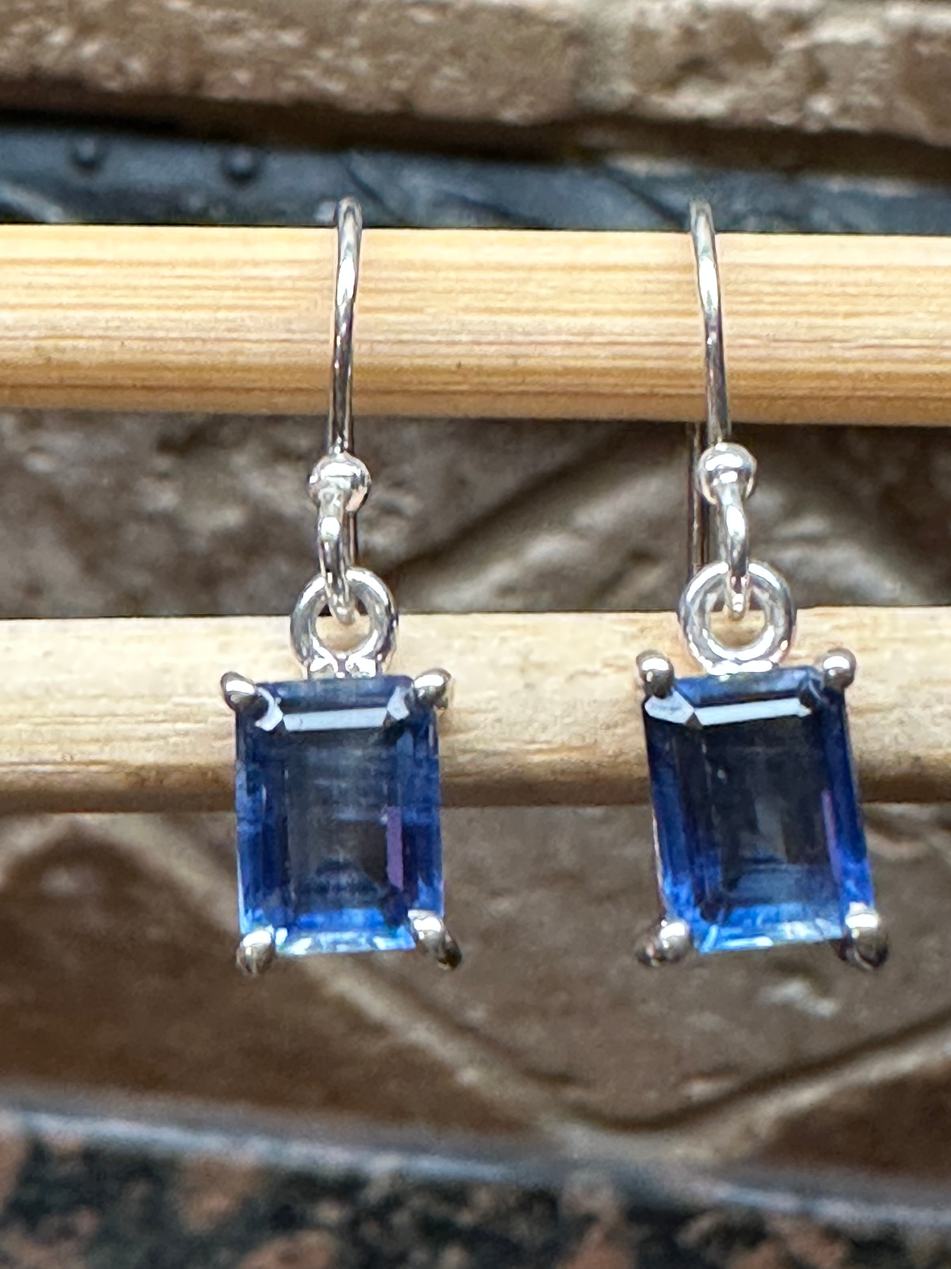 Natural Blue Kyanite 925 Solid Sterling Silver Earrings 25mm - Natural Rocks by Kala