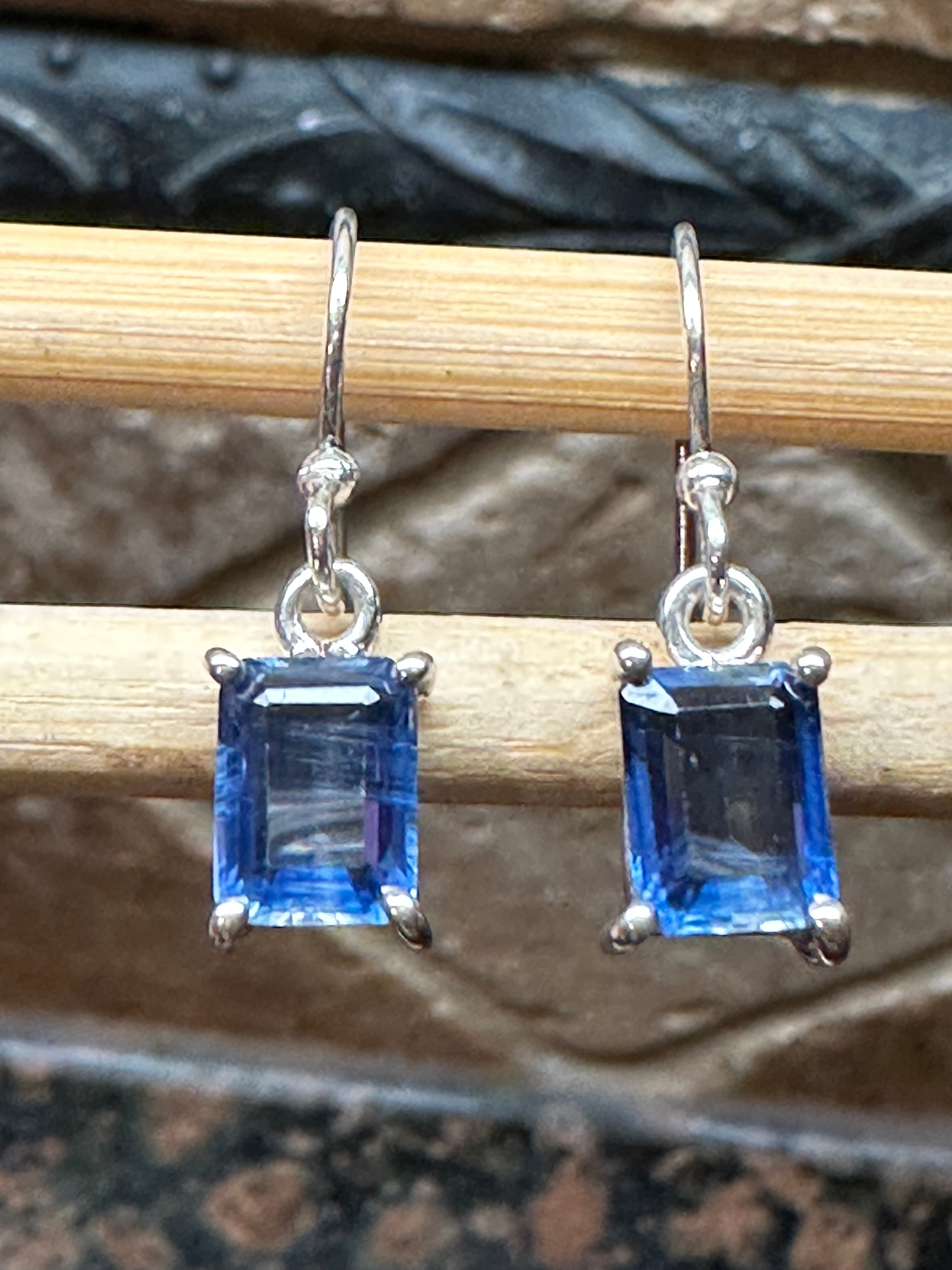 Natural Blue Kyanite 925 Solid Sterling Silver Earrings 25mm - Natural Rocks by Kala