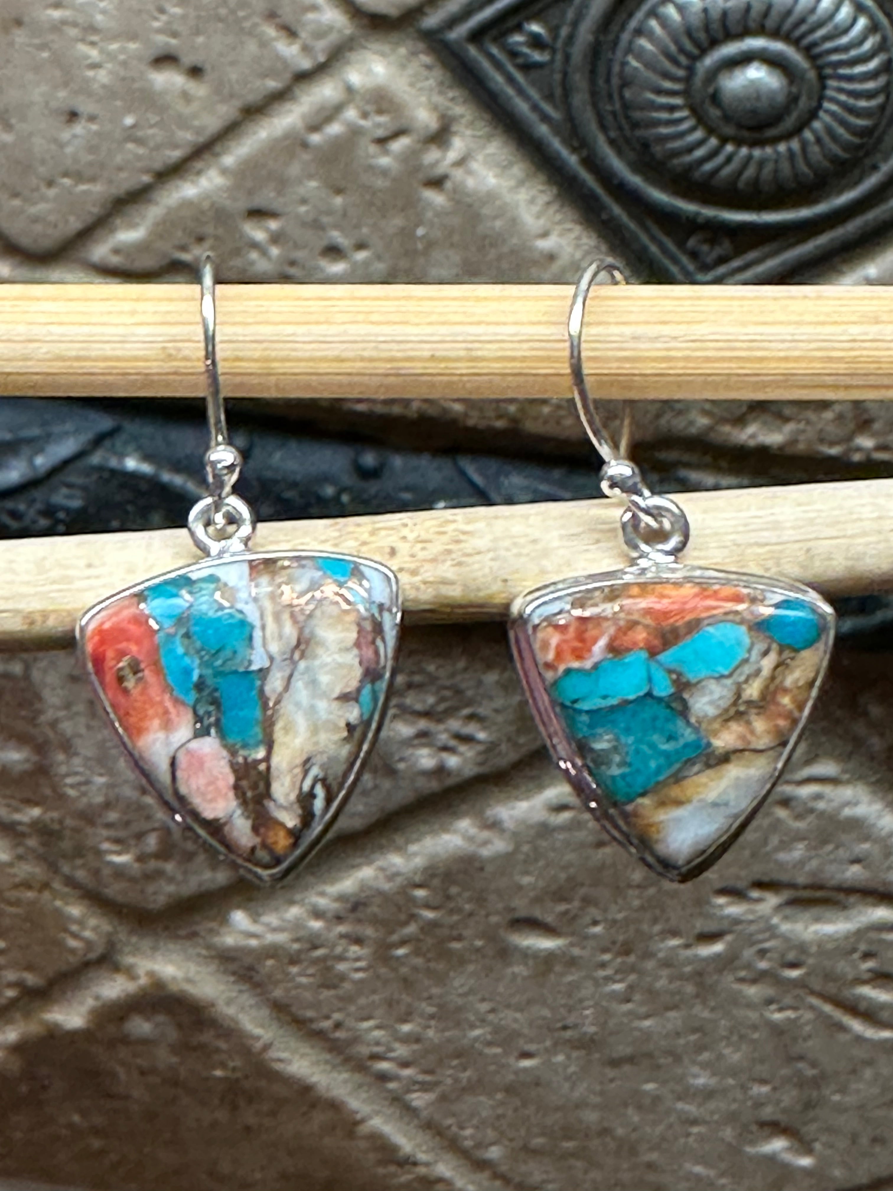 Gorgeous Spiny Oyster Arizona Turquoise 925 Solid Sterling Silver Earrings 25mm - Natural Rocks by Kala
