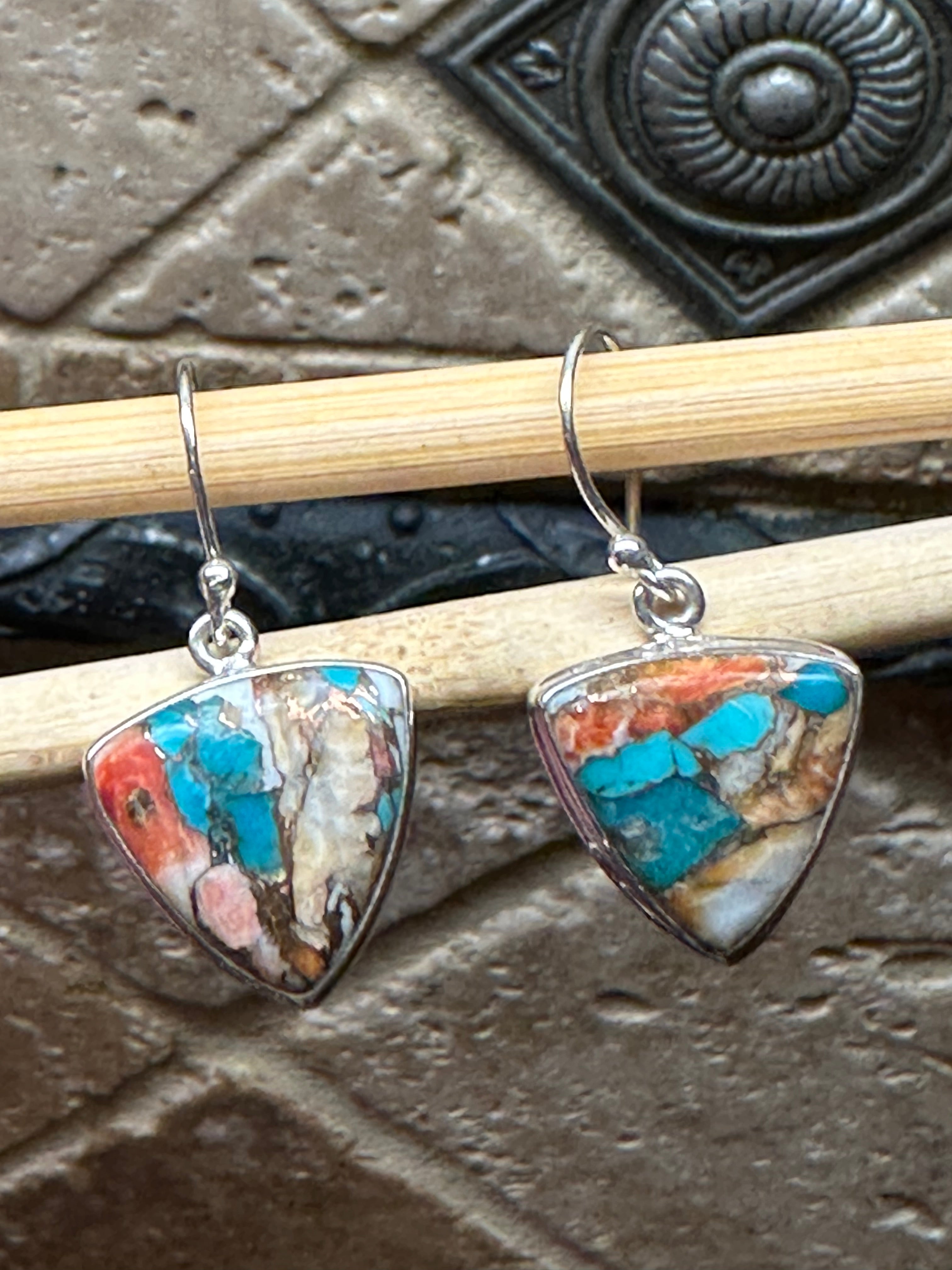 Gorgeous Spiny Oyster Arizona Turquoise 925 Solid Sterling Silver Earrings 25mm - Natural Rocks by Kala