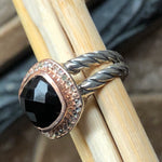 Genuine Black Onyx 14k Rose Gold, 925 Solid Sterling Silver Engagement Ring Size 6, 7, 8, 9 - Natural Rocks by Kala