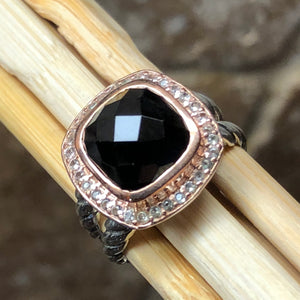 Genuine Black Onyx 14k Rose Gold, 925 Solid Sterling Silver Engagement Ring Size 6, 7, 8, 9 - Natural Rocks by Kala