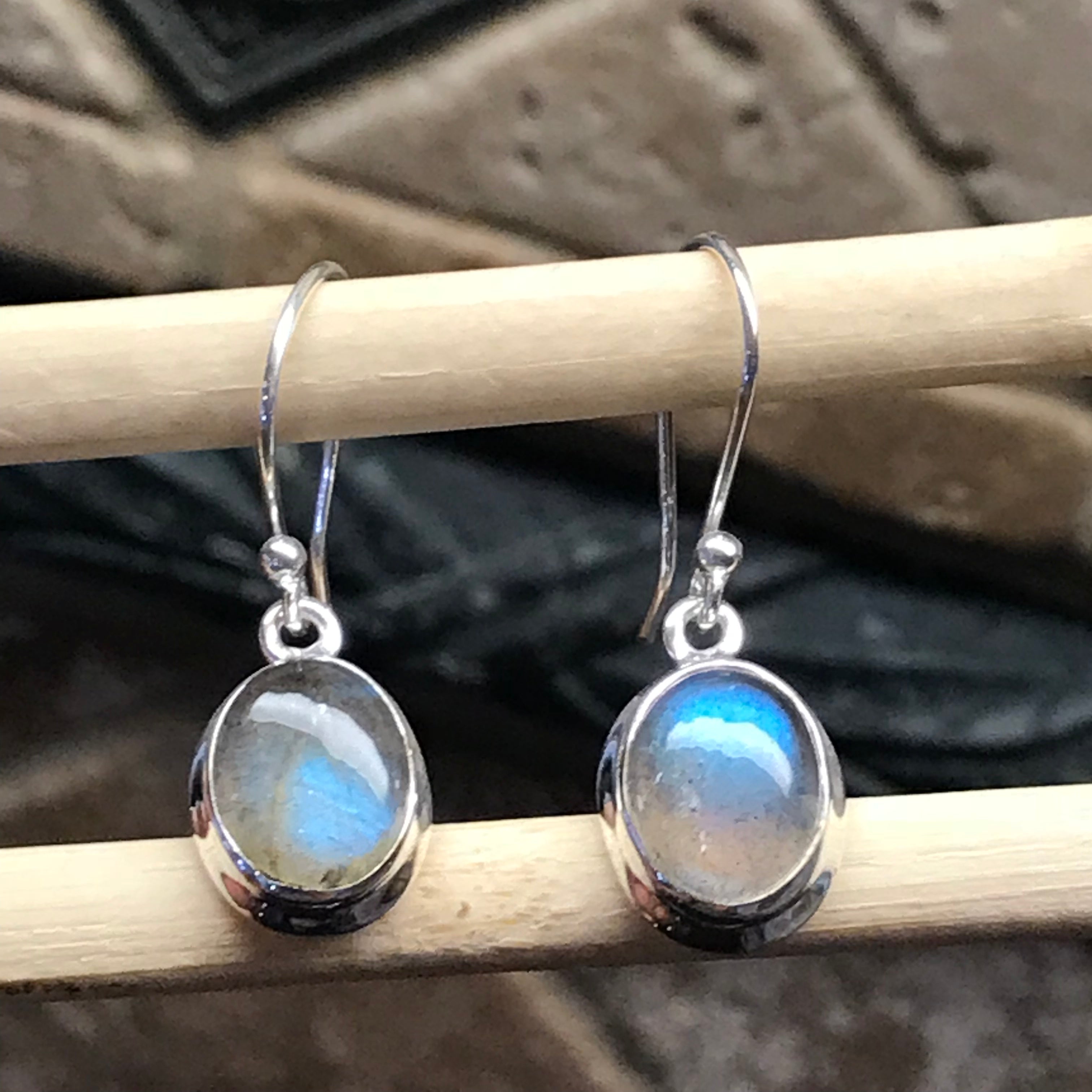 Natural Blue Labradorite 925 Sterling Silver Earrings 25mm - Natural Rocks by Kala