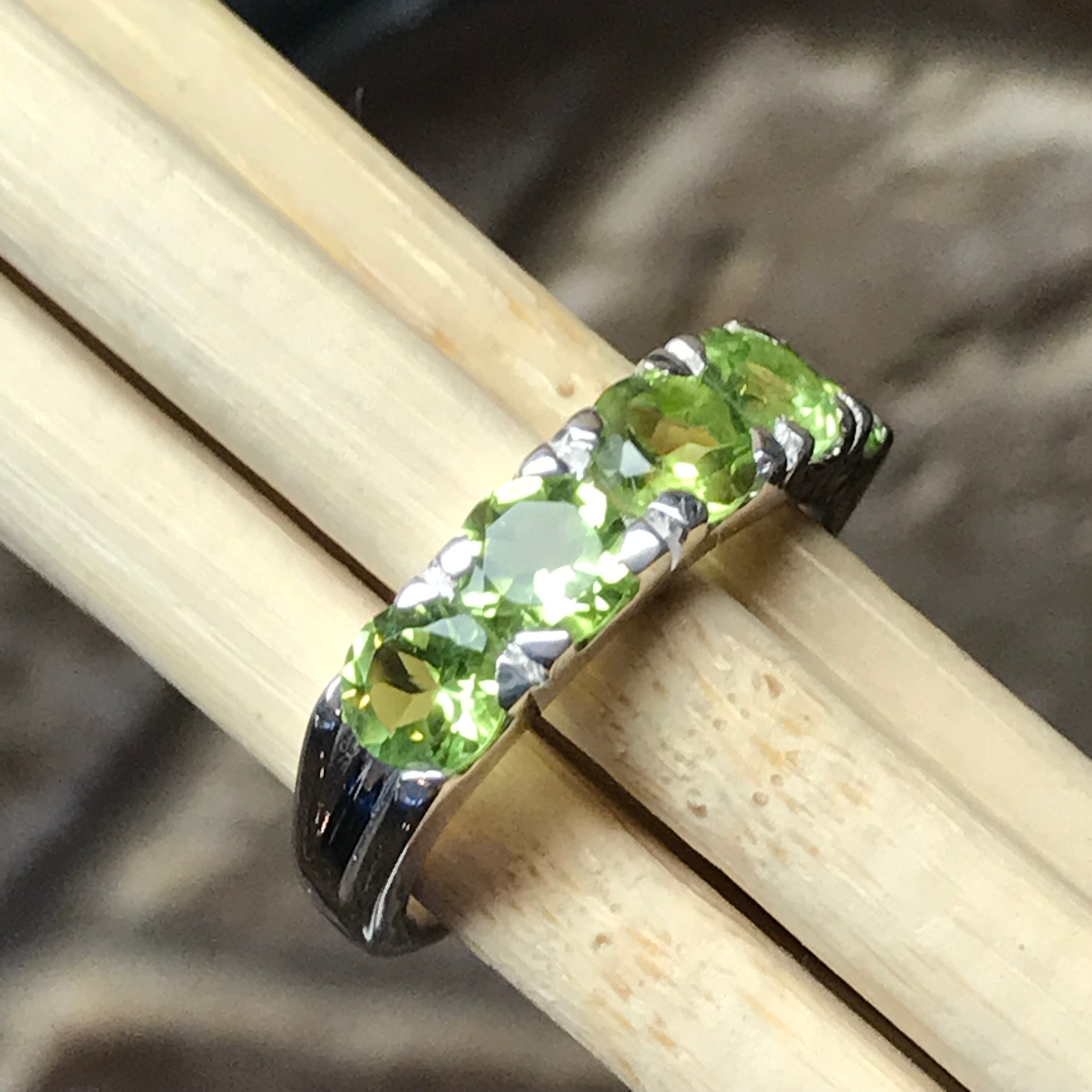 Natural 2.5ct Green Peridot 925 Solid Sterling Silver Ring Size 6, 7, 8, 9 - Natural Rocks by Kala