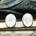 Natural Rainbow Moonstone 925 Solid Sterling Silver Earrings 8mm - Natural Rocks by Kala