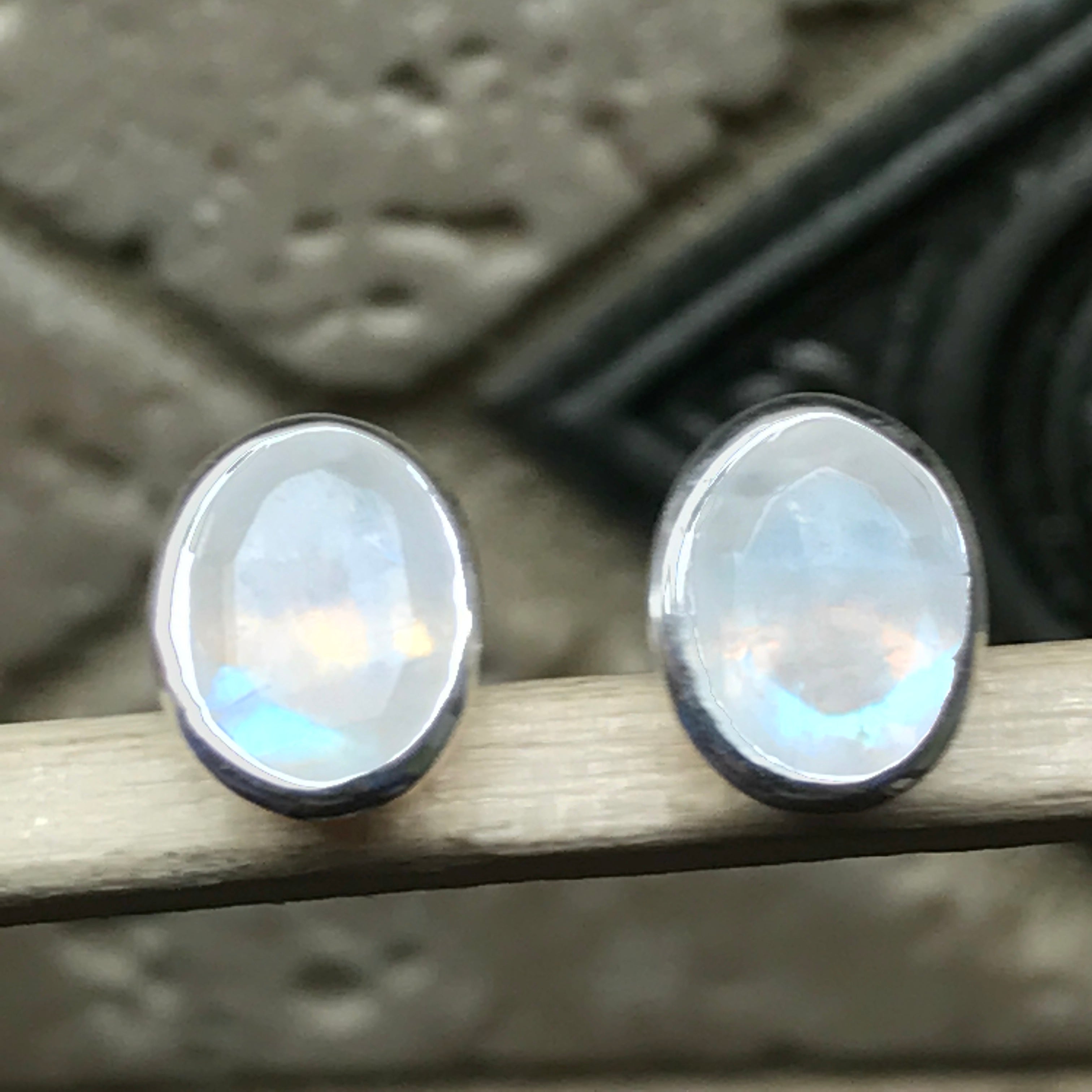 Natural Rainbow Moonstone 925 Solid Sterling Silver Earrings 8mm - Natural Rocks by Kala