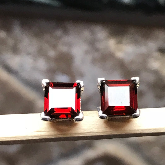 Natural 2ct Pyrope Garnet 925 Solid Sterling Silver Earrings 6mm - Natural Rocks by Kala