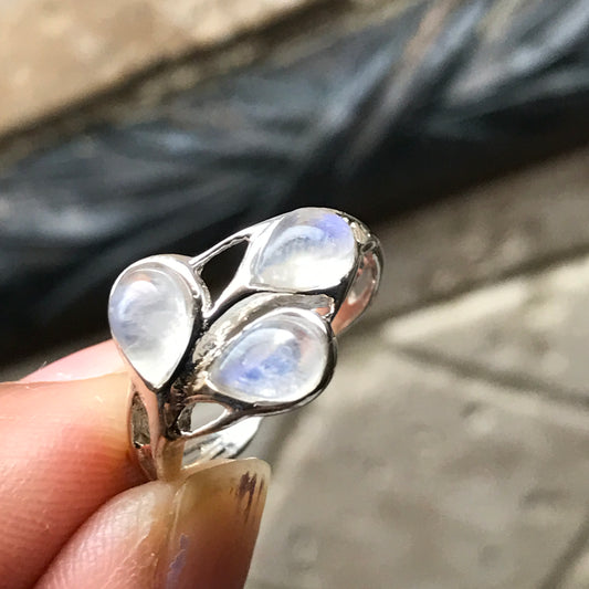 Natural Rainbow Moonstone 925 Solid Sterling Silver Ring Size 6, 7, 8, 9 - Natural Rocks by Kala