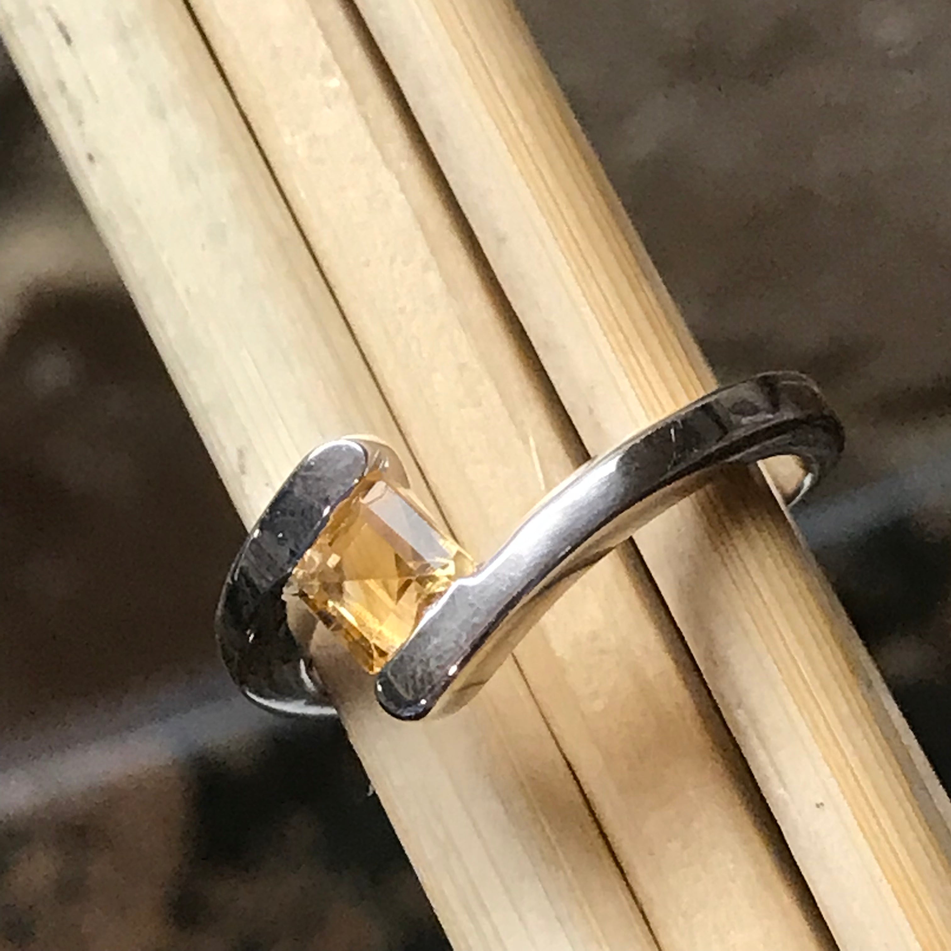 Natural 1ct Golden Citrine 925 Solid Sterling Silver Engagement Ring Size 6, 7, 8 - Natural Rocks by Kala