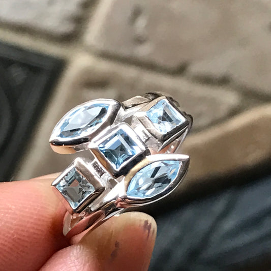 Natural 1.5ct Blue Topaz 925 Solid Sterling Silver Ring Size 6, 7, 8 - Natural Rocks by Kala