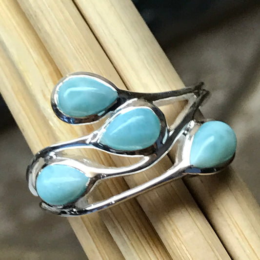 Natural Dominican Larimar 925 Solid Sterling Silver Stackable Ring Size 6, 8, 9 - Natural Rocks by Kala