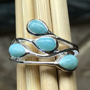 Natural Dominican Larimar 925 Solid Sterling Silver Stackable Ring Size 6, 8, 9 - Natural Rocks by Kala