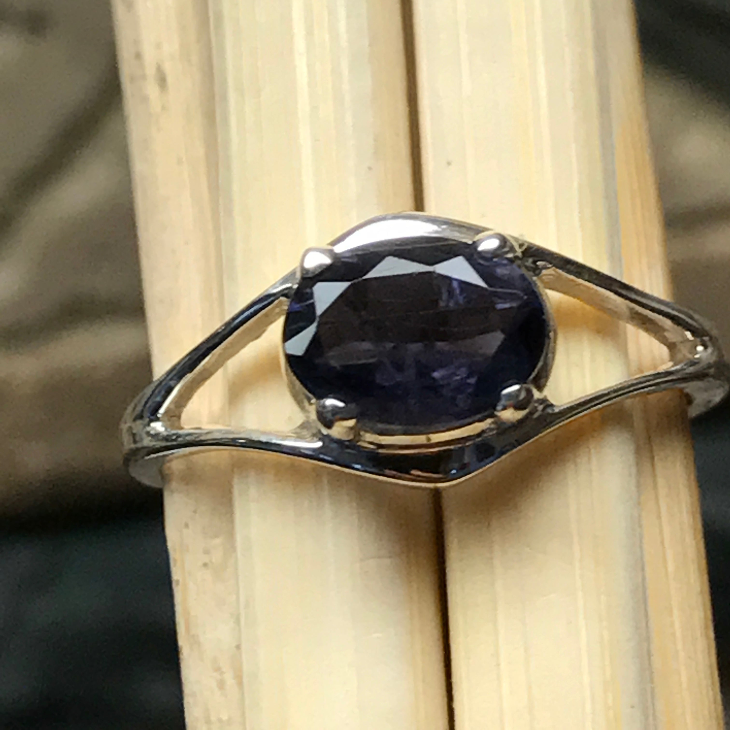 Natural 2ct Iolite 925 Solid Sterling Silver Engagement Ring Size 6, 7, 8, 9 - Natural Rocks by Kala