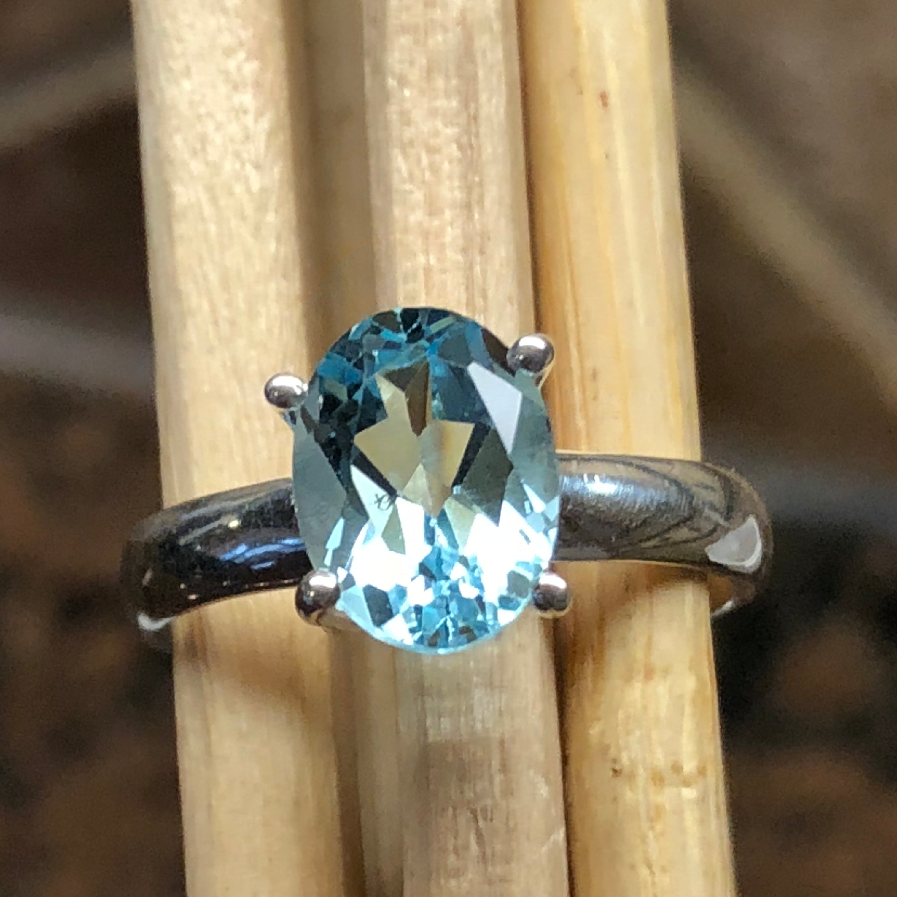 Natural 1.25ct Blue Topaz 925 Solid Sterling Silver Ring Size 6 - Natural Rocks by Kala