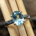 Natural 1.25ct Blue Topaz 925 Solid Sterling Silver Ring Size 6 - Natural Rocks by Kala