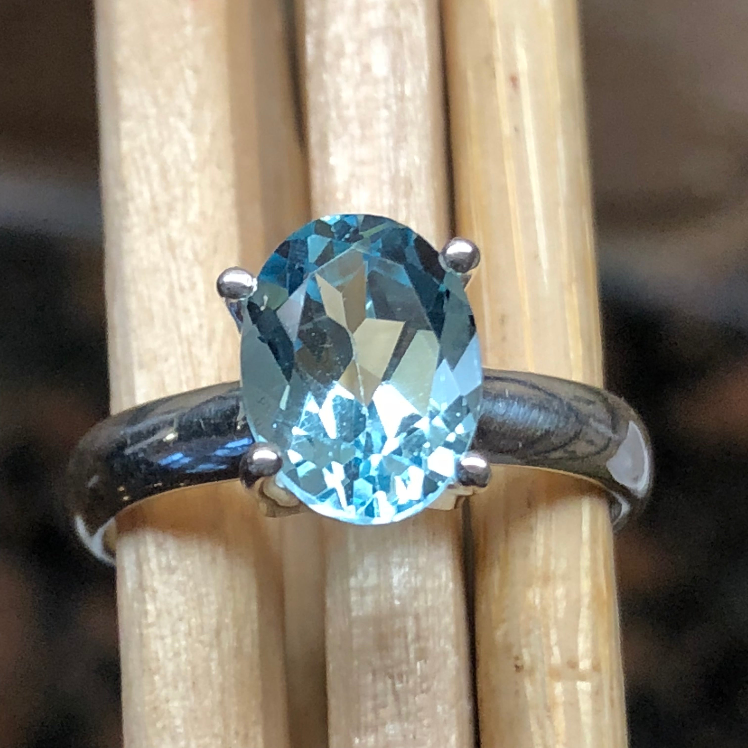 Natural 1.25ct Blue Topaz 925 Solid Sterling Silver Ring Size 6 - Natural Rocks by Kala