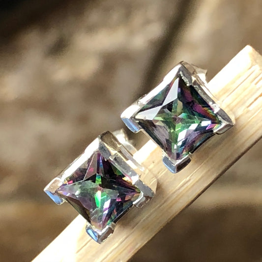 Gorgeous 2ct Mystic Topaz 925 Solid Sterling Silver Earrings 7mm - Natural Rocks by Kala