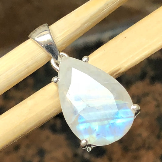 Natural Rainbow Moonstone 925 Solid Sterling Silver Pendant 30mm - Natural Rocks by Kala