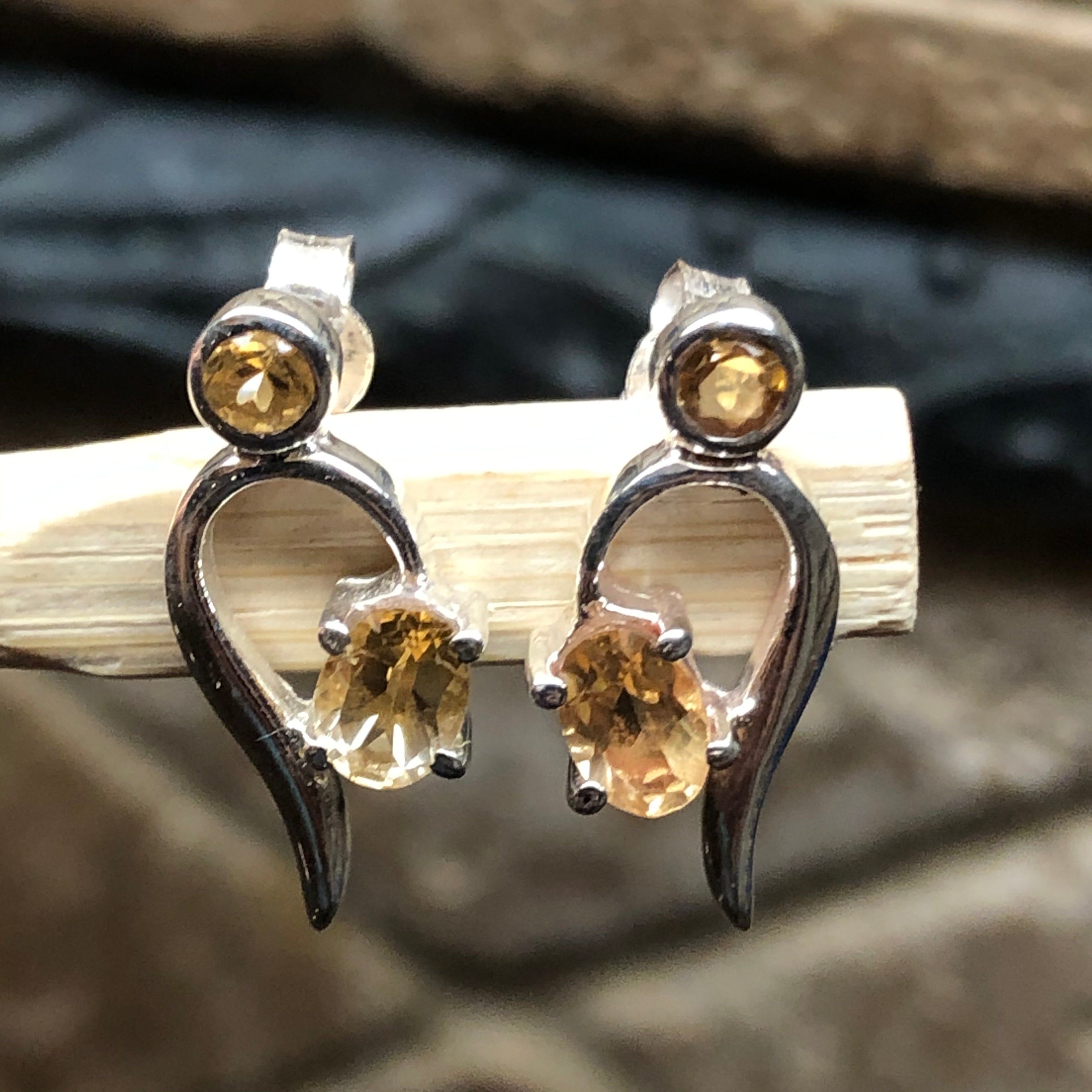 Natural Golden Citrine 925 Solid Sterling Silver Earrings 15mm - Natural Rocks by Kala